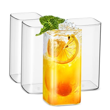 LUXU 13 oz Square Drinking Glasses Set - Elegant, Lead-Free, Dishwasher Safe