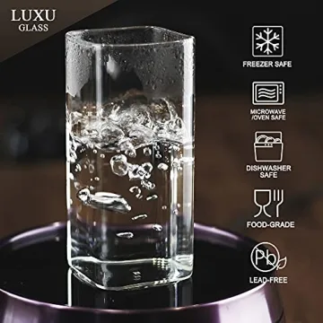 LUXU 13 oz Square Drinking Glasses Elegant Lead-Free