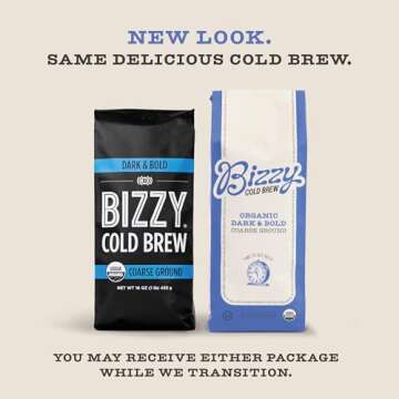 Bizzy Organic Cold Brew Coffee | Dark & Bold Blend | Coarse Ground Coffee | Dark Roast | Micro Sifte...