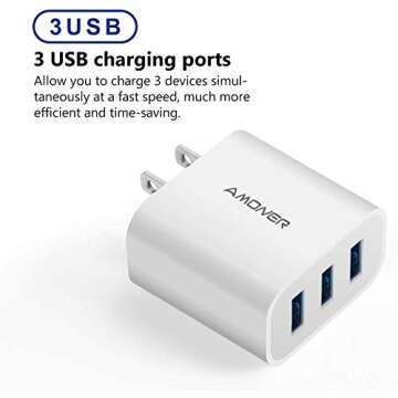 USB Wall Charger, Amoner 2Pack 15W 3-Port USB Charger Block iPhone Cube Charging Blocks for iPhone 14/13/12/11/X/XR/X/8/7/6, Galaxy, Android Phones and More
