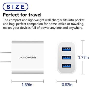 USB Wall Charger, Amoner 2Pack 15W 3-Port USB Charger Block iPhone Cube Charging Blocks for iPhone 14/13/12/11/X/XR/X/8/7/6, Galaxy, Android Phones and More