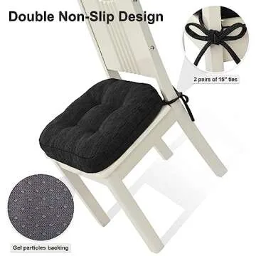 Shinnwa Dining Chair Cushions Set of 4, Dual-Layer Memory Foam Kitchen Chair Cushions, Patented Design Seat Pads with Ties, 16.5 x 16.5 x 3.5in, 4 Pack, Charcoal