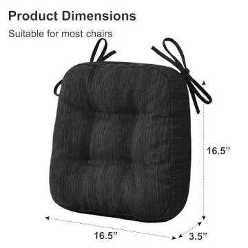 Shinnwa Dining Chair Cushions Set of 4, Dual-Layer Memory Foam Kitchen Chair Cushions, Patented Design Seat Pads with Ties, 16.5 x 16.5 x 3.5in, 4 Pack, Charcoal