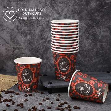Tsyware 100 Pack Quality Disposable Paper Hot Coffee Cups, Perfect For Hot Drinks Tea & Coffee, Coff...