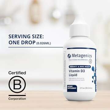 Metagenics D3 Liquid - 2 fl oz - Liquid Vitamin D3 - Bone Health & Immune Support* - Suitable for Kids - 2,275 Servings