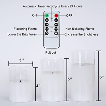 Amagic Clear Glass Flameless Candles Battery Operated with Timer, Remote Control, LED Pillar Candles, Battery Powered, Pure White Wax, Set of 3
