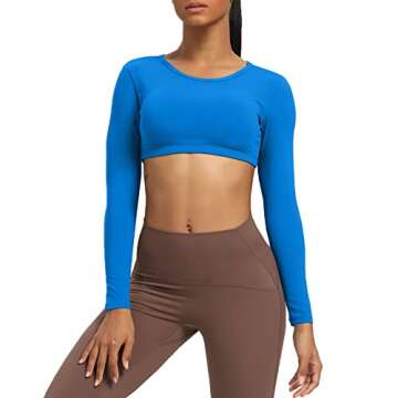 Aoxjox Long Sleeve Crop Tops for Women Clarissa Backless Workout Cropped T Shirt Top (Directoire Blue, Small)