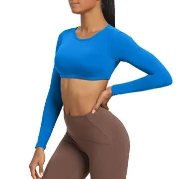 Aoxjox Long Sleeve Crop Tops for Women Clarissa Backless Workout Cropped T Shirt Top (Directoire Blue, Small)