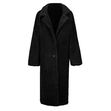 LEXUPA Women Faux Teddy Coat Women Autumn Winter Casual Plus Size Long Jacket Thick Warm Outwear Oversize Jacket Black, X-Large