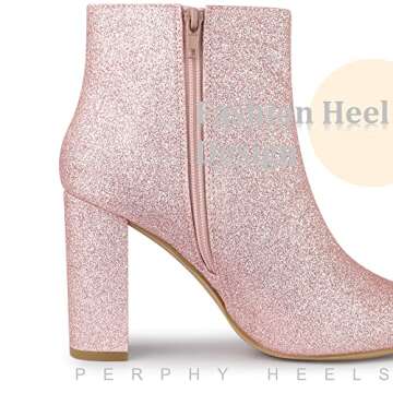 Stunning Glitter Chunky Heels Ankle Boots for Women