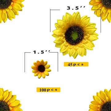 LEVINIS 130pcs Artificial Sunflower Heads 3.5'' 1.5'' Yellow Sunflower Floral Decor for Crafts Baby ...