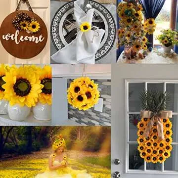 LEVINIS 130pcs Artificial Sunflower Heads 3.5'' 1.5'' Yellow Sunflower Floral Decor for Crafts Baby Shower Christmas Tree Birthday Party Wedding Wreath DIY Decoration