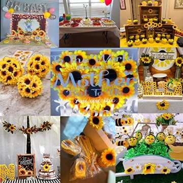 LEVINIS 130pcs Artificial Sunflower Heads 3.5'' 1.5'' Yellow Sunflower Floral Decor for Crafts Baby Shower Christmas Tree Birthday Party Wedding Wreath DIY Decoration
