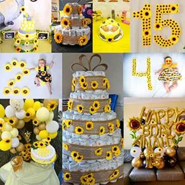 LEVINIS 130pcs Artificial Sunflower Heads 3.5'' 1.5'' Yellow Sunflower Floral Decor for Crafts Baby Shower Christmas Tree Birthday Party Wedding Wreath DIY Decoration