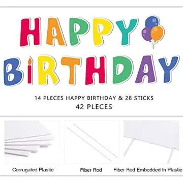 Fanboxk Happy Birthday Yard Signs with Stakes - Happy Birthday Sign for Yard for Kids & Adults - Set of 42-14 Pack Colorful Outdoor Weatherproof Birthday Party Decorations and 28 Stakes.