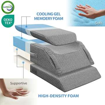 Adjustable Leg Elevation Pillows for Swelling After Surgery, Cooling Memory Foam Leg Wedge Pillow fo...