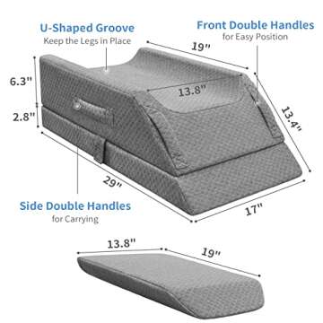 Adjustable Leg Elevation Pillows for Swelling After Surgery, Cooling Memory Foam Leg Wedge Pillow for Blood Circulation, Wedge Pillow for Sleeping, Sciatica Back Knee Hip Ankles Pain Relief