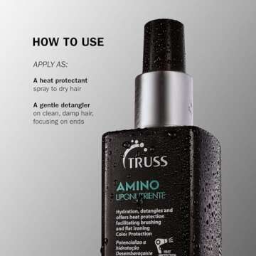 TRUSS Professional Amino Miracle Hair Heat Protectant Spray - Powerful, Anti-Aging Leave In Hair Treatment and Detangler Spray to Deep Condition + Smooth Knots (225 ml)