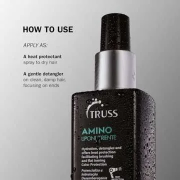 TRUSS Professional Amino Miracle Hair Heat Protectant Spray - Powerful, Anti-Aging Leave In Hair Treatment and Detangler Spray to Deep Condition + Smooth Knots (225 ml)