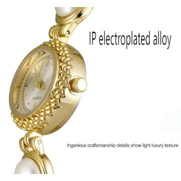 ADSBIAOYE Elegant Women Pearl Bracelet Watches Fashion Dress Quartz Watch Ladies Gift Watches (2 Gold-White), Y-FA1805