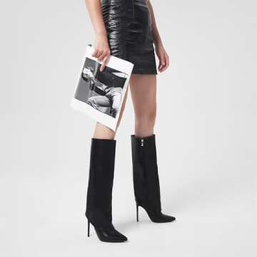 Elisabet Tang Fold Over Knee High Shark Slouchy Leather Boots for Women Pointed Toe high heel Tall Long Patent Dress Boots Fashion Dressy Work Fall