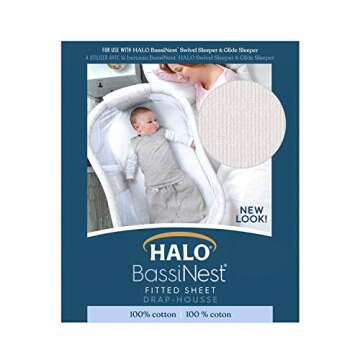 HALO BassiNest Fitted Sheet – 100% Cotton, Soft and Breathable Bassinet Sheet for Babies, 30” x 16” Pre-Shrunk Sheet Herringbone