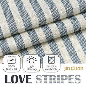 jinchan Linen Kitchen Curtains 36 Inch Length Striped Tier Curtains Ticking Stripe Small Drapes for Living Room Bathroom Cafe Small Window Farmhouse Rustic Pinstripe Rod Pocket 2 Panels Blue
