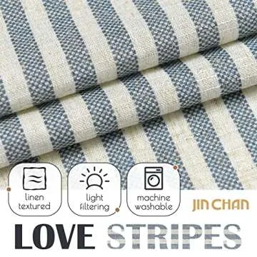 jinchan Linen Kitchen Curtains 36 Inch Length Striped Tier Curtains Ticking Stripe Small Drapes for Living Room Bathroom Cafe Small Window Farmhouse Rustic Pinstripe Rod Pocket 2 Panels Blue