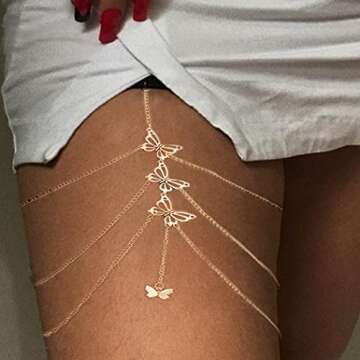Gemily Boho Gold Thigh Chain Layered Butterfly Leg Chains Fashion Elastic Body Chain Nightclub Body Jewelry Accessory for Women and Girls