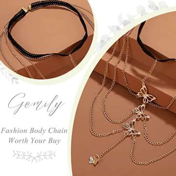 Gemily Boho Gold Thigh Chain Layered Butterfly Leg Chains Fashion Elastic Body Chain Nightclub Body Jewelry Accessory for Women and Girls