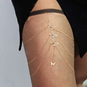 Gemily Boho Gold Thigh Chain Layered Butterfly Leg Chains Fashion Elastic Body Chain Nightclub Body Jewelry Accessory for Women and Girls