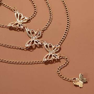 Gemily Boho Gold Thigh Chain Layered Butterfly Leg Chains Fashion Elastic Body Chain Nightclub Body Jewelry Accessory for Women and Girls