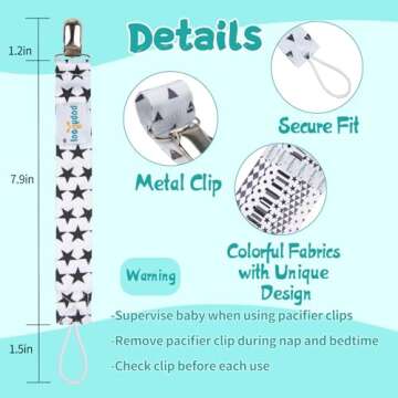 Babygoal Pacifier Clips for Boys, 6 Pack Pacifier Holder Clips for Baby Boys and Girls Fits for Most Pacifier Styles and Baby Gift 6PBM05-HZ