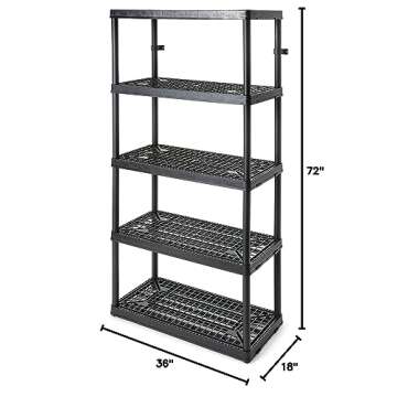 Gracious Living 72 Inch 5 Shelf Heavy Duty Light Weight Garage or Indoor Storage Unit Holds up to 150 Pounds with Easy Assembly (1 Pack), Black