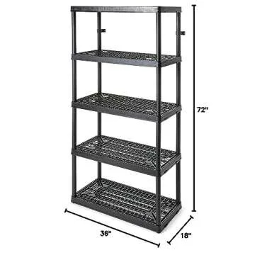Gracious Living 72 Inch 5 Shelf Heavy Duty Light Weight Garage or Indoor Storage Unit Holds up to 150 Pounds with Easy Assembly (1 Pack), Black