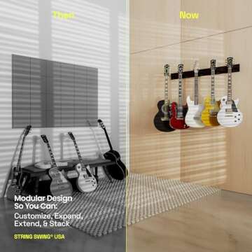 String Swing Guitar Wall Rack - Multiple Guitar Wall Mount - Guitar Organizer for Acoustic & Electri...
