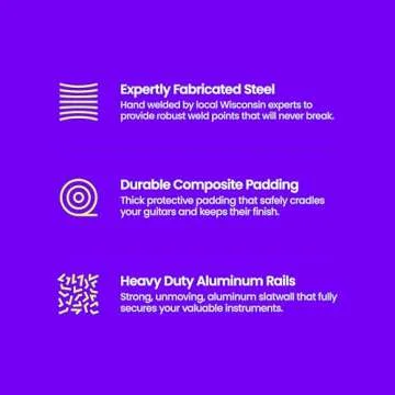 String Swing Guitar Wall Rack - Multiple Guitar Wall Mount - Guitar Organizer for Acoustic & Electric Guitars - 5 Padded Arm Hangers & Copper Slatwall Rail - Wall Mount Guitar Rack - MADE IN USA