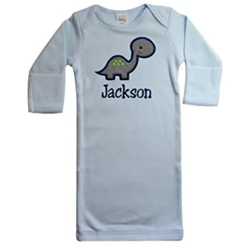 Personalized Baby Boy Dinosaur Gown with Matching Hat Set