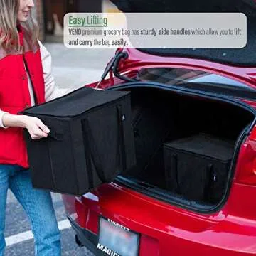 VENO Reusable Insulated Grocery Shopping Bags, 2 X Large Collapsible Insulated zippered Cooler with Reinforced Bottoms, Made of Recycled Material (Pack of 2)