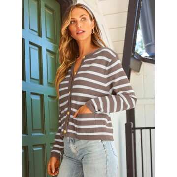 Trendy LILLUSORY Striped Cardigan Sweater for Women
