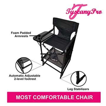 TUSCANYPRO MakeUp Artist"Big Daddy" HEAVY DUTY Tall PRO Chair-10 Years Warranty PRODUCT-A BONUS MAKE UP CASE INCLUDED WITH YOUR CHAIR!!!BIGGER,WIDER AND BETTER-350 Lb/Max Weight Cap.