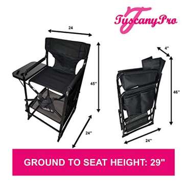 TUSCANYPRO MakeUp Artist"Big Daddy" HEAVY DUTY Tall PRO Chair-10 Years Warranty PRODUCT-A BONUS MAKE UP CASE INCLUDED WITH YOUR CHAIR!!!BIGGER,WIDER AND BETTER-350 Lb/Max Weight Cap.