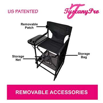 TUSCANYPRO MakeUp Artist"Big Daddy" HEAVY DUTY Tall PRO Chair-10 Years Warranty PRODUCT-A BONUS MAKE UP CASE INCLUDED WITH YOUR CHAIR!!!BIGGER,WIDER AND BETTER-350 Lb/Max Weight Cap.