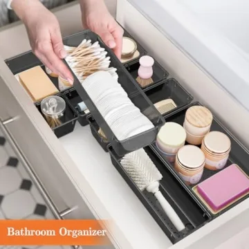 SpaceHacks 25 PCS Plastic Drawer Organizer Set, 4-Size Versatile Organizer Trays & storage Bins for Makeup, Jewelry, and Gadgets in Bathroom, Bedroom and Office, Black