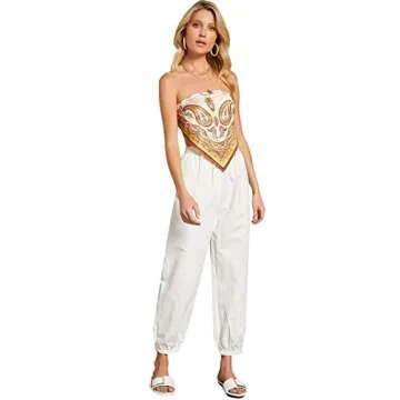 Floerns Women's Graphic Print Tie Back Strapless Bandana Tube Top Beigr Multi S