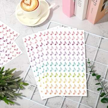 JarThenaAMCS 2160Pcs Music Notes Mini Stickers Colorful Paper Decals 12 Colors Self Adhesive Seal Stickers for Envelopes Scrapbook Gifts DIY Planner Calender, 0.7 in
