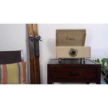 Victrola Highland 4-in-1 Bluetooth Record Player (Farmhouse Oatmeal), 3-Speed Record Player with Spe...