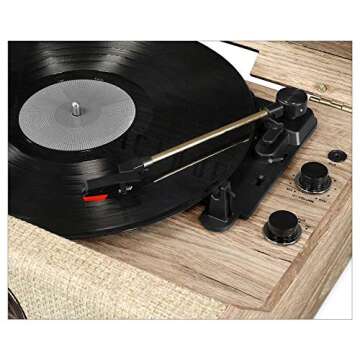 Victrola Highland 4-in-1 Bluetooth Record Player (Farmhouse Oatmeal), 3-Speed Record Player with Speakers, FM Radio & 3.5mm Aux, Wireless Music Streaming
