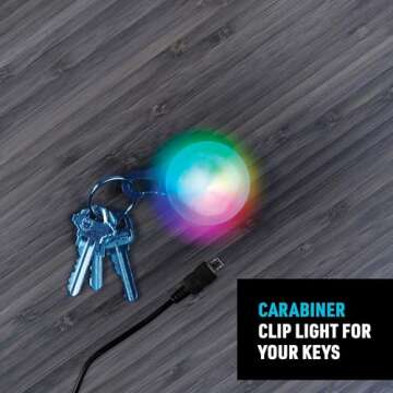 Nite Ize SpotLit XL Rechargeable Carabiner Light - Carabiner Keychain Clip with LED Light - Clip Color-Changing Light for Collars or Keys - Disc-O Select