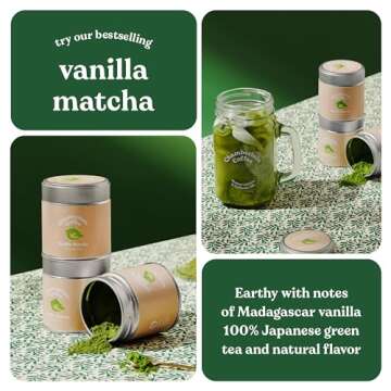 Chamberlain Coffee Vanilla Matcha Green Tea Powder - Madagascar Vanilla + Ceremonial Grade Matcha - Hot or Iced - Organic, Vegan & Gluten-Free Matcha Powder - 1.06 oz